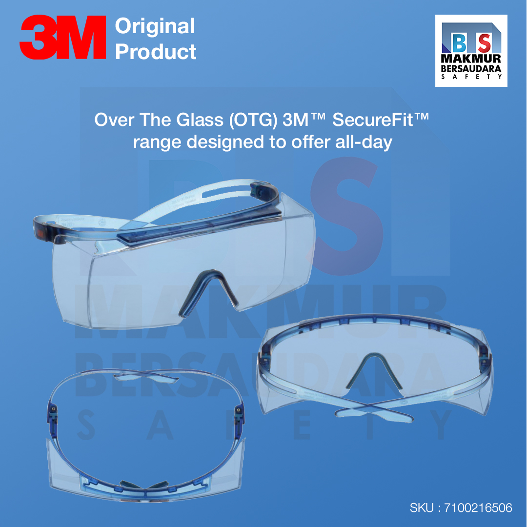 image product 3M SecureFit 3700 Series, SF3701ASGAF-BLU, Blue Temple, Scotchgard Anti-Fog Coating, Clear OTG AF-AS lens, 10 ea/Case (7100216506)