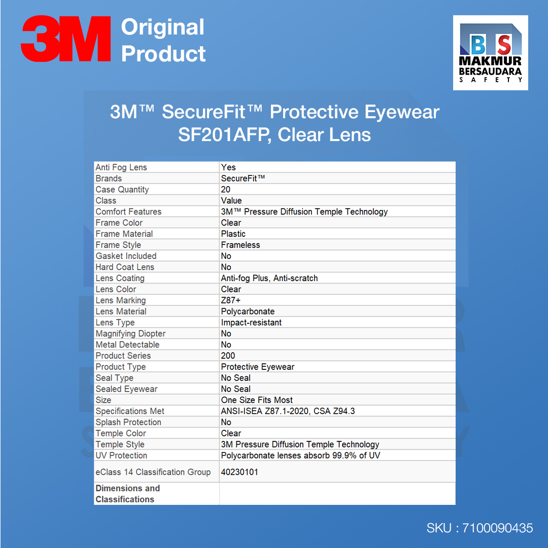 image product 3M SecureFit Protective Eyewear SF201AFP, Clear Lens, 20 EA/Case (7100090435)