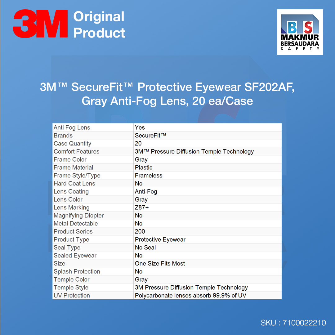 image product 3M SecureFit Protective Eyewear SF202AF, Grey Lens, 20 ea/Case (7100022210)