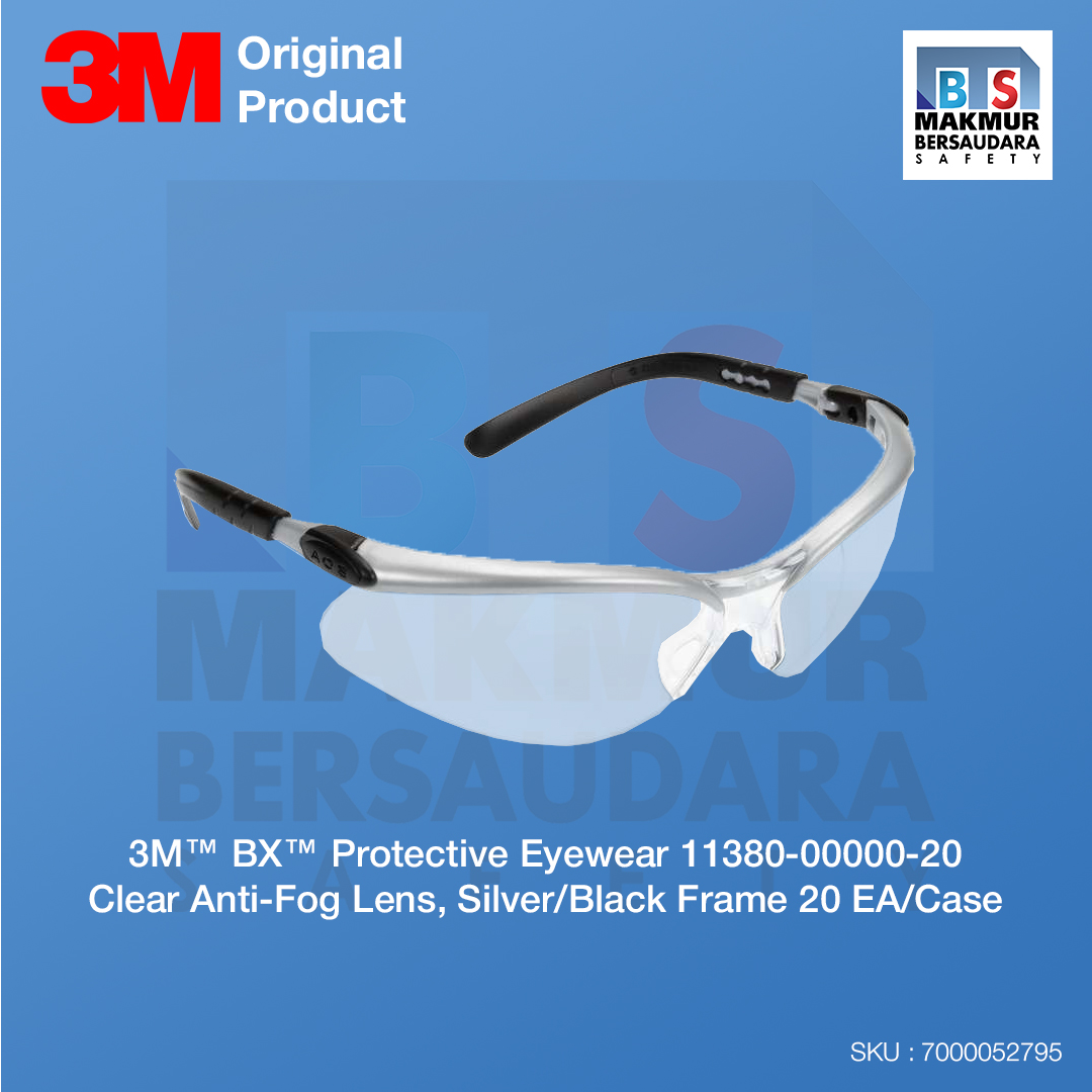 image product 3M BX Protective Eyewear 11380-00000-20, Clear Anti-Fog Lens, Silver/Black Frame, 20 ea/Case (7000052795)