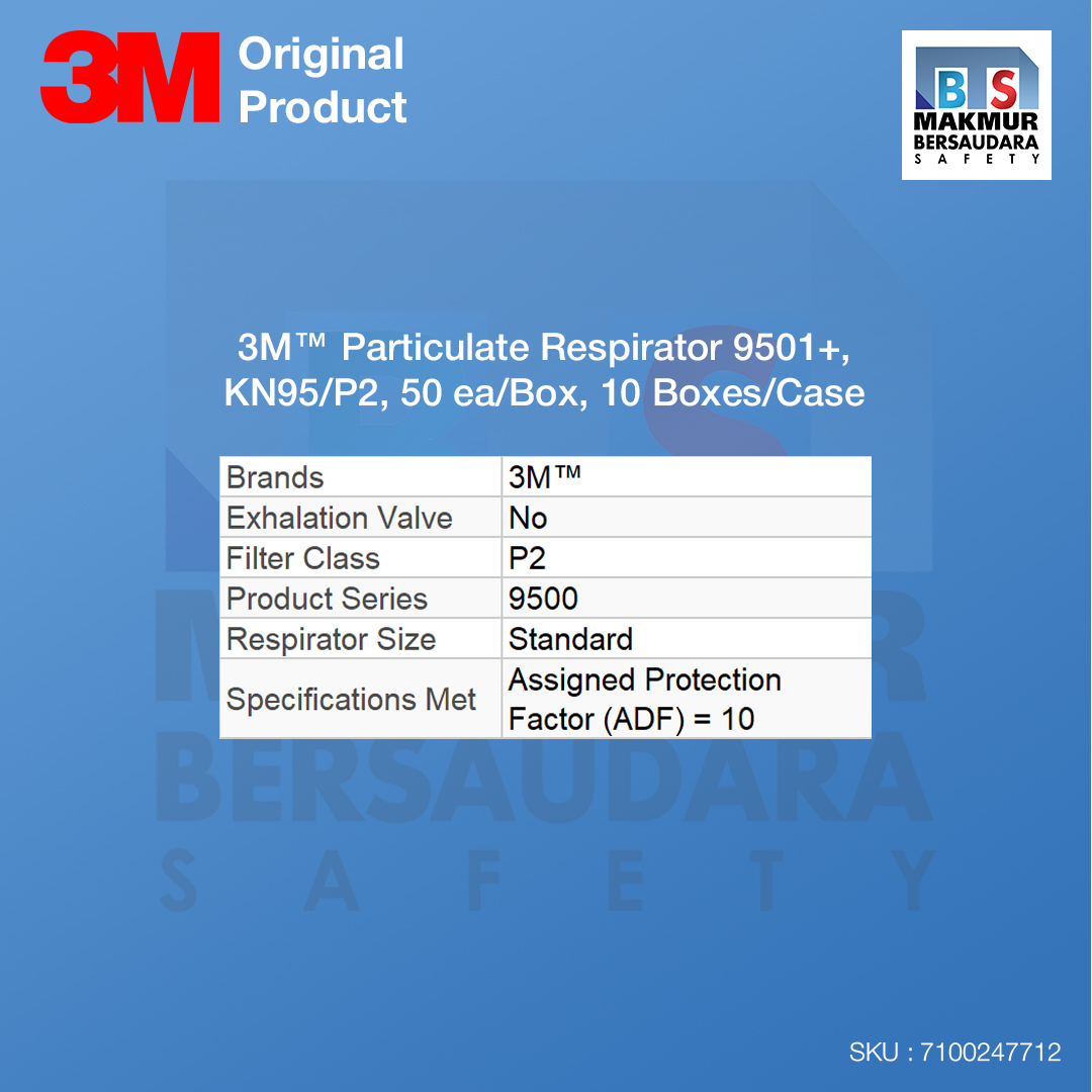 image product 3M Particulate Respirator 9501+, KN95/P2, 50 ea/Box, 10 Boxes/Case (7100247712)