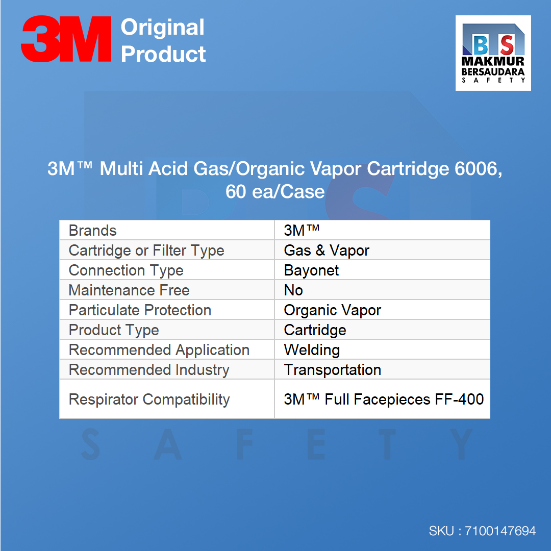 image product 3M Multi Acid Gas/Organic Vapor Cartridge 6006, 60 ea/Case (7100147694)