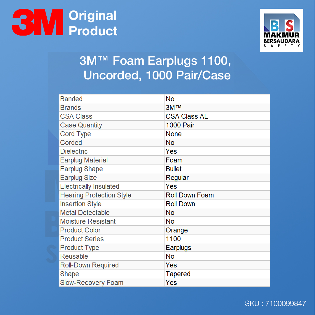 image product 3M Foam Earplugs 1100, Uncorded, 1000 Pair/Case (7100099847)